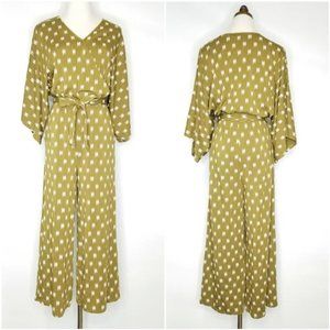 Garnet Hill tencel kimono sleeve olive ikat jumpsuit, size S